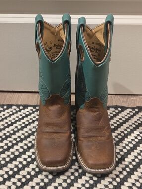 Masters Boot Co Leather Brown Cowboy Boots with Teal Shaft